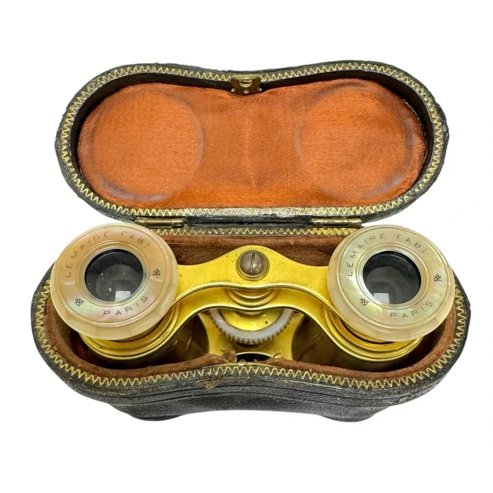 Antique Lemaire Fab Opera Glasses Binoculars Mother Of Pearl w/Case Paris France